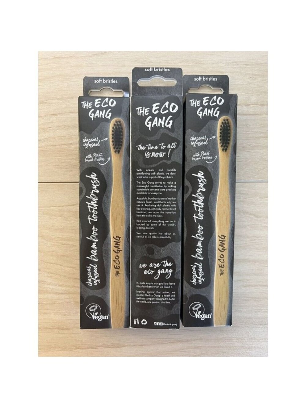 3 Pack- The Eco‎ Gang Charcoal Toothbrush Plant Based Sensitive Vegan Black